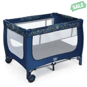 Portable Baby Playpen with Mattress Foldable Design-Blue Gray Baby Playpen & Playards