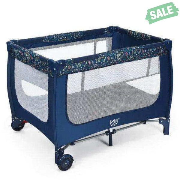 Portable Baby Playpen with Mattress Foldable Design-Blue Gray Baby Playpen & Playards