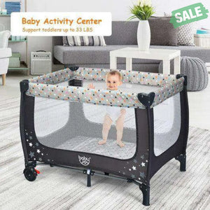 Portable Baby Playpen with Mattress Foldable Design-Blue Gray Baby Playpen & Playards