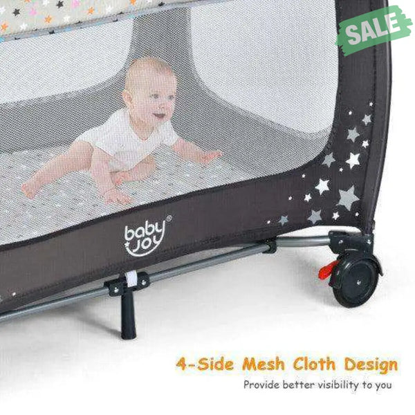 Portable Baby Playpen with Mattress Foldable Design-Blue Gray Baby Playpen & Playards