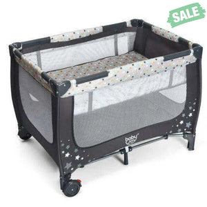 Portable Baby Playpen with Mattress Foldable Design-Blue Gray Baby Playpen & Playards