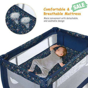 Portable Baby Playpen with Mattress Foldable Design-Blue Gray Baby Playpen & Playards