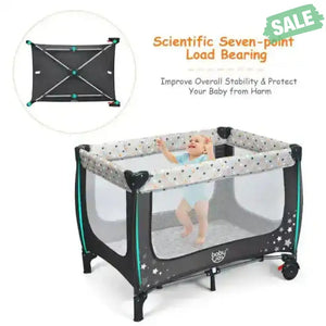 Portable Baby Playpen with Mattress Foldable Design-Blue Gray Baby Playpen & Playards