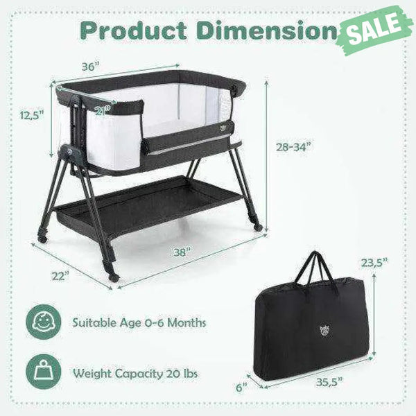Portable Bedside Sleeper for Baby with 7 Adjustable Heights-Black Black Bassinets & Bedside Sleepers