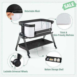 Portable Bedside Sleeper for Baby with 7 Adjustable Heights-Black Black Bassinets & Bedside Sleepers