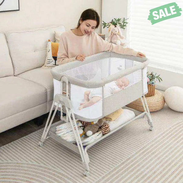 Portable Bedside Sleeper for Baby with 7 Adjustable Heights-Black Black Bassinets & Bedside Sleepers