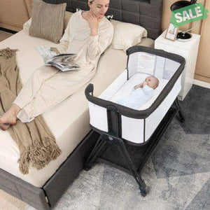 Portable Bedside Sleeper for Baby with 7 Adjustable Heights-Black Black Bassinets & Bedside Sleepers