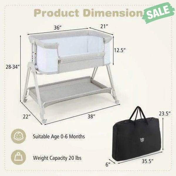 Portable Bedside Sleeper for Baby with 7 Adjustable Heights-Black Black Bassinets & Bedside Sleepers