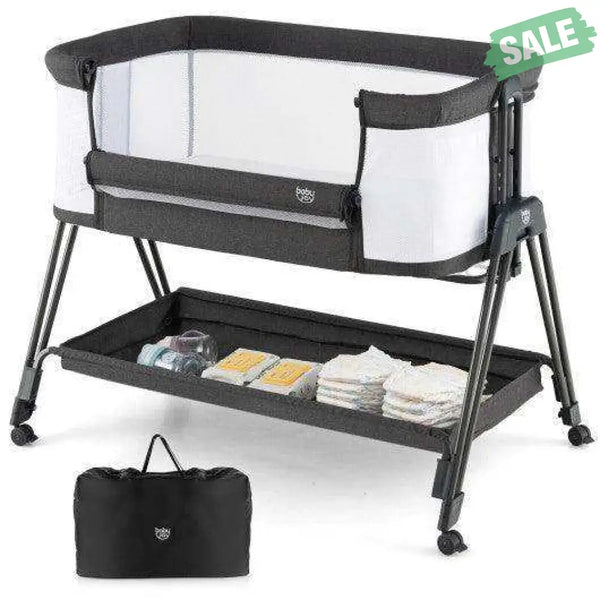 Portable Bedside Sleeper for Baby with 7 Adjustable Heights-Black Black Bassinets & Bedside Sleepers