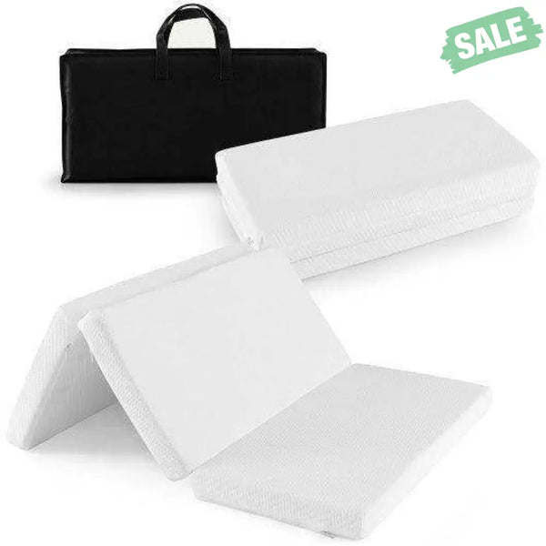 Portable Tri-fold Pack and Play Mattress Pad with Gel-Infused Memory Foam-White White Nursery Furniture