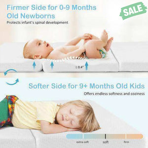 Portable Tri-fold Pack and Play Mattress Pad with Gel-Infused Memory Foam-White White Nursery Furniture