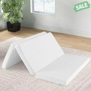 Portable Tri-fold Pack and Play Mattress Pad with Gel-Infused Memory Foam-White White Nursery Furniture
