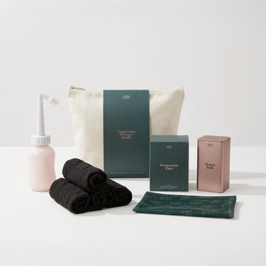 Postpartum Recovery Bundle for new moms, featuring essential items for comfort and healing after childbirth.