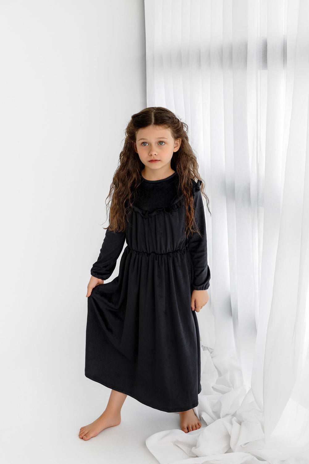 Velour Ruffle Maxi- Black