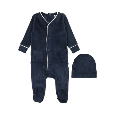 Velour Footie- Navy