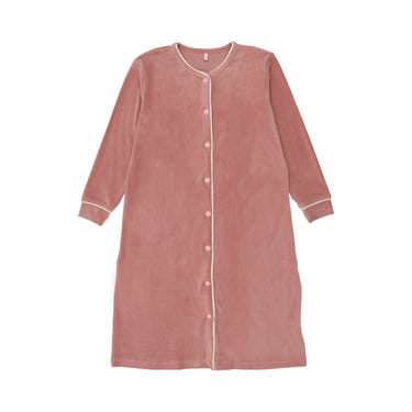 Dusty pink velour nightgown for babies, perfect for cozy sleep and play.