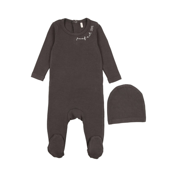 POUF Embroidered Footie- Dark Grey