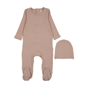 Ribbed Pocket Footie- Dusty Pink