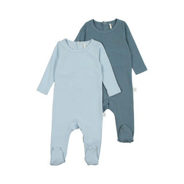 2 Pack Blue Footies for babies - cozy zip pajamas for comfortable sleep and play.