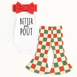 Christmas Checkered Baby Bell Bottom Outfit