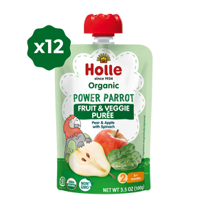 Holle Baby Food Pouches - Organic Fruit & Veggie Puree - Power Parrot