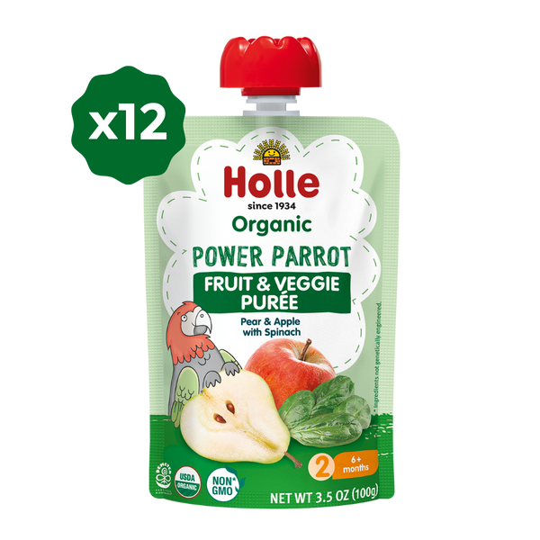 Holle Baby Food Pouches - Organic Fruit & Veggie Puree - Power Parrot