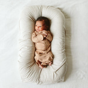 PREEMIE 24 Hour Convertible Gown in Sandstone, angle 3 view, perfect for newborns and preemies.