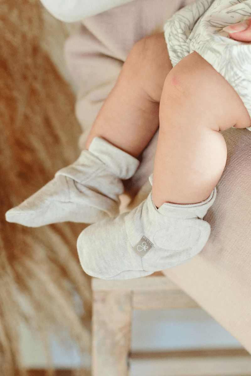 Storm Gray Preemie Stay On Boots for babies - cozy, secure fit for tiny feet.