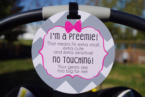 Pink Preemie No Touching Newborn Car Seat Sign Tag