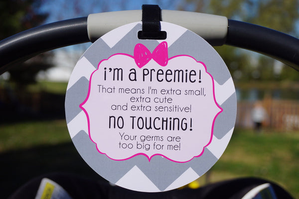 Pink Preemie No Touching Newborn Car Seat Sign Tag