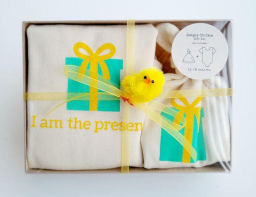 I Am The Present Long Sleeve Romper & Hat Gift Set