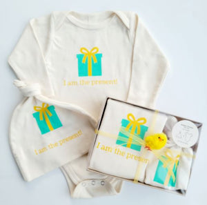 I Am The Present Long Sleeve Romper & Hat Gift Set
