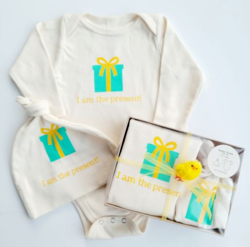 I Am The Present Long Sleeve Romper & Hat Gift Set