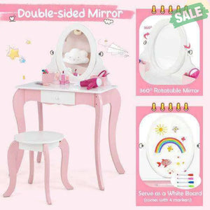Pretend Kids Vanity Set with 360° Rotatable Mirror and Play Accessories Kids Vanities