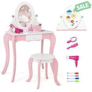 Pretend Kids Vanity Set with 360° Rotatable Mirror and Play Accessories Kids Vanities