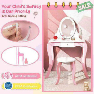 Pretend Kids Vanity Set with 360° Rotatable Mirror and Play Accessories Kids Vanities