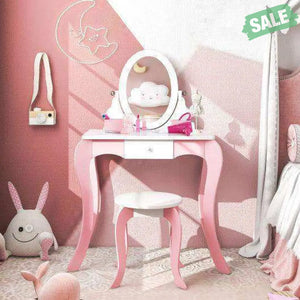 Pretend Kids Vanity Set with 360° Rotatable Mirror and Play Accessories Kids Vanities