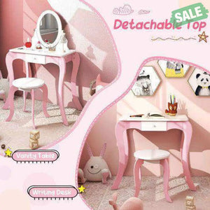 Pretend Kids Vanity Set with 360° Rotatable Mirror and Play Accessories Kids Vanities