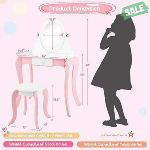 Pretend Kids Vanity Set with 360° Rotatable Mirror and Play Accessories Kids Vanities