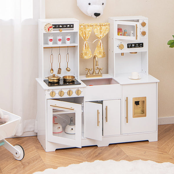 Pretend Play Kitchen for Kids with Coffee Maker-White