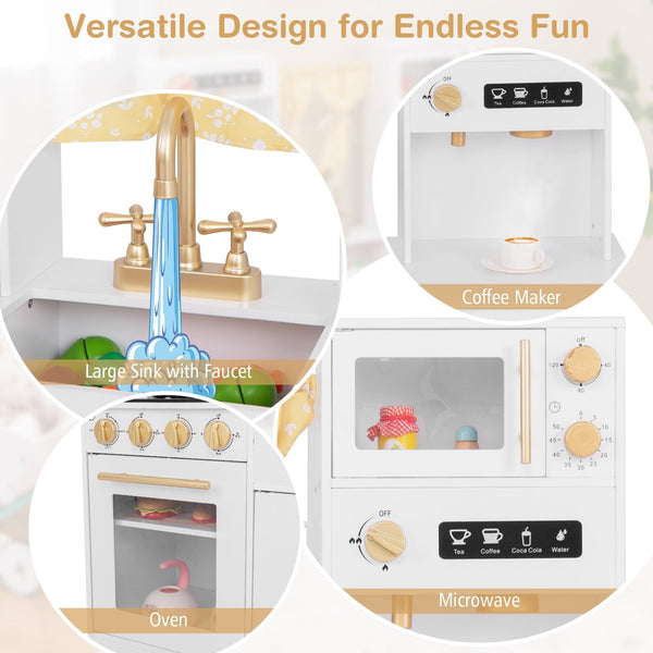 Pretend Play Kitchen for Kids with Coffee Maker-White