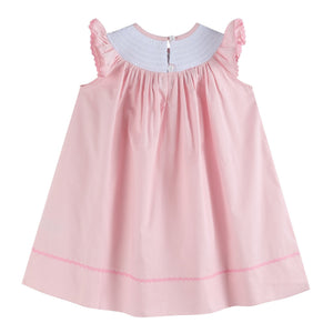 Pretty Pink Easter Bunny Smocked Bishop Dress for babies, showcased at angle 4, perfect for spring celebrations.