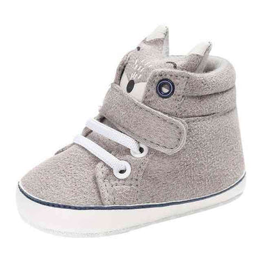 Gray Fox Baby Animal First Walkers - adorable gray shoes for infants, perfect for their first steps.