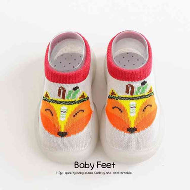 Gray Fox animal sock shoes for babies, soft and cozy footwear for little feet. Perfect for indoor play and comfort.