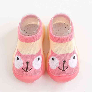 Pink cat animal sock shoes for babies, perfect for comfort and style in shoes and booties category.