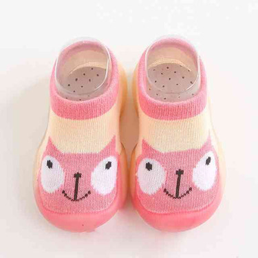 Pink cat animal sock shoes for babies, perfect for comfort and style in shoes and booties category.