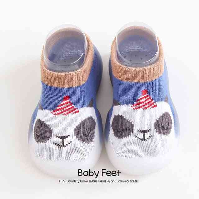 Blue Panda animal sock shoes for babies, soft and cozy booties perfect for little feet.