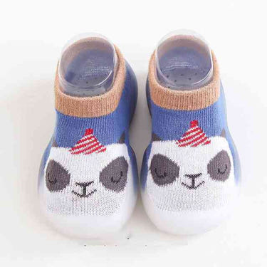 Blue Panda animal sock shoes for babies, soft and cozy booties perfect for little feet.