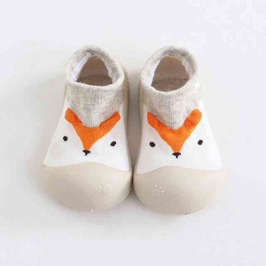 Gray little fox animal sock shoes for babies - best seller footwear.