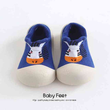 Blue zebra animal sock shoes for babies, perfect for comfort and style in shoes and booties.